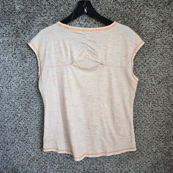 T by Talbots Top Womens Medium Orange Striped Cap Sleeve Cutout Casual Ladies - Picture 7 of 7